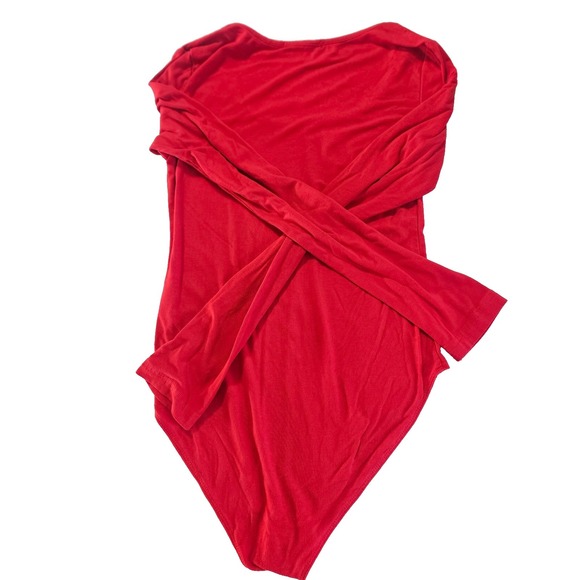 Mangopop Tops - Mangopop Womens Red Bodysuit Small Long Sleeve Scoop Neck Stretch Fitted Top